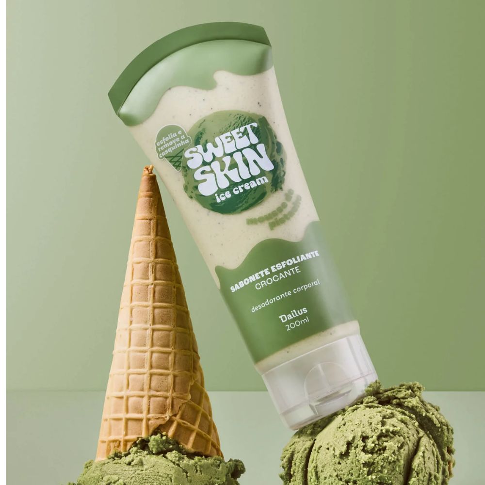 Kit Trio Mousse de Pistache Sweet Skin Ice Cream – Sabonete Esfoliante + Gelato Hidratante + Body Splash