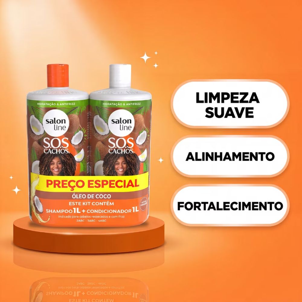 Kit Salon Line Shampoo + Condicionador S.O.S Cachos Coco 1L