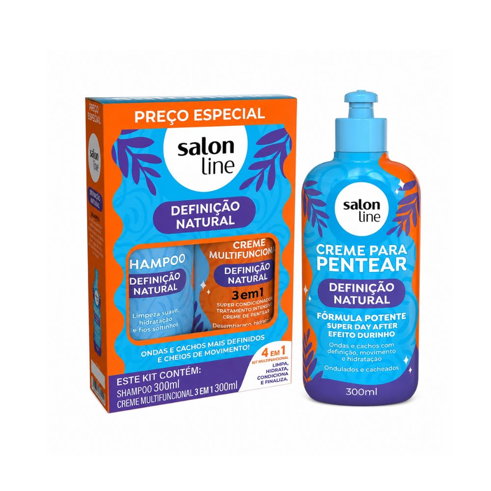 Kit Salon Line Definição Natural com Shampoo, Creme Multifuncional e Creme para Pentear 300ml