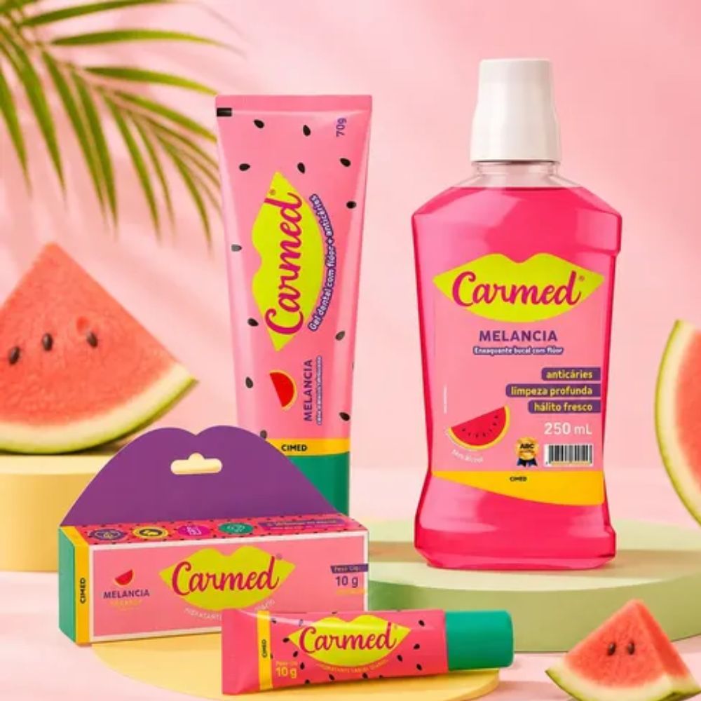 Kit Carmed Melancia Gel Dental + Enxaguante Bucal + Hidratante Labial