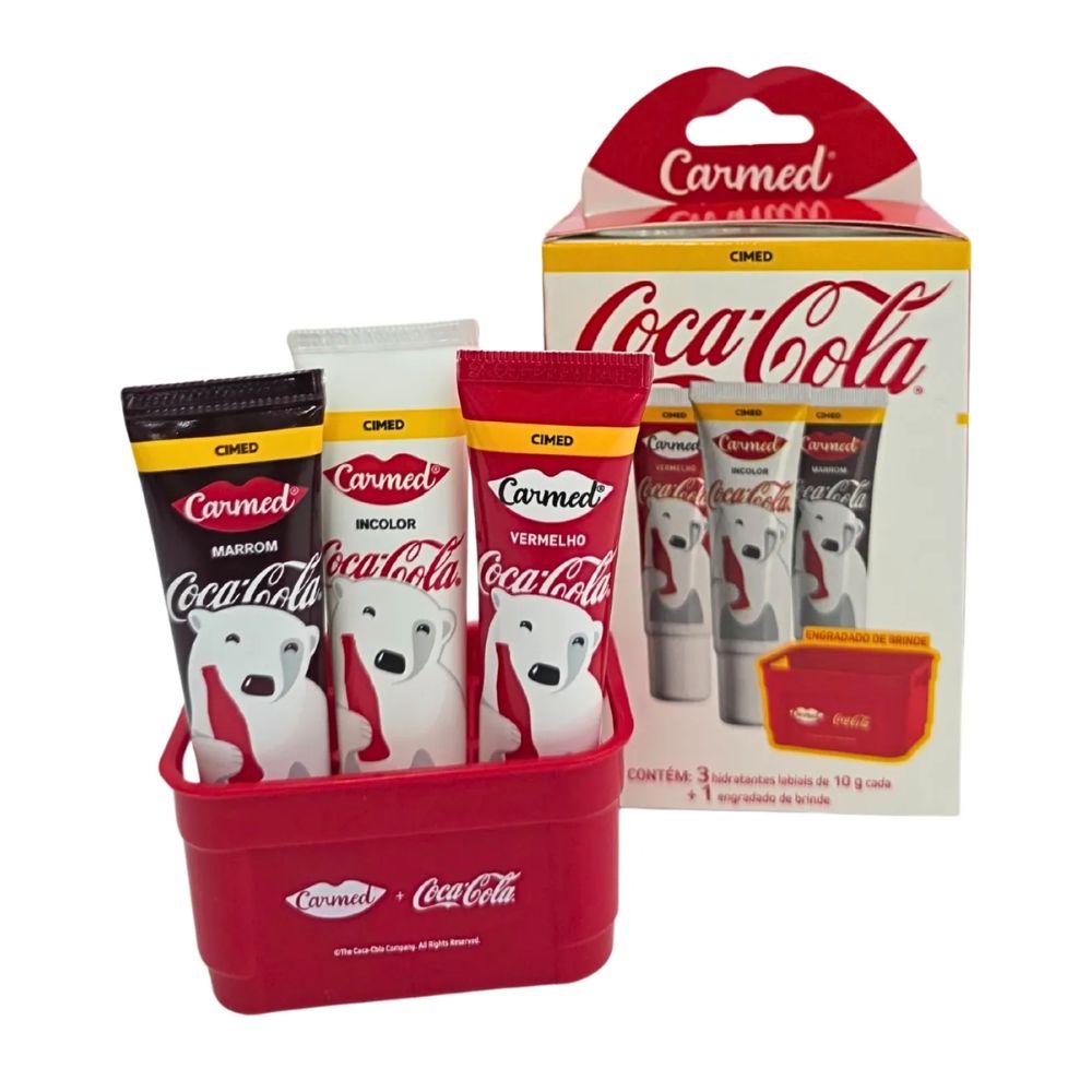 Kit Carmed Coca-Cola com 3 Hidratantes Labiais 10g cada + Engradado de Brinde