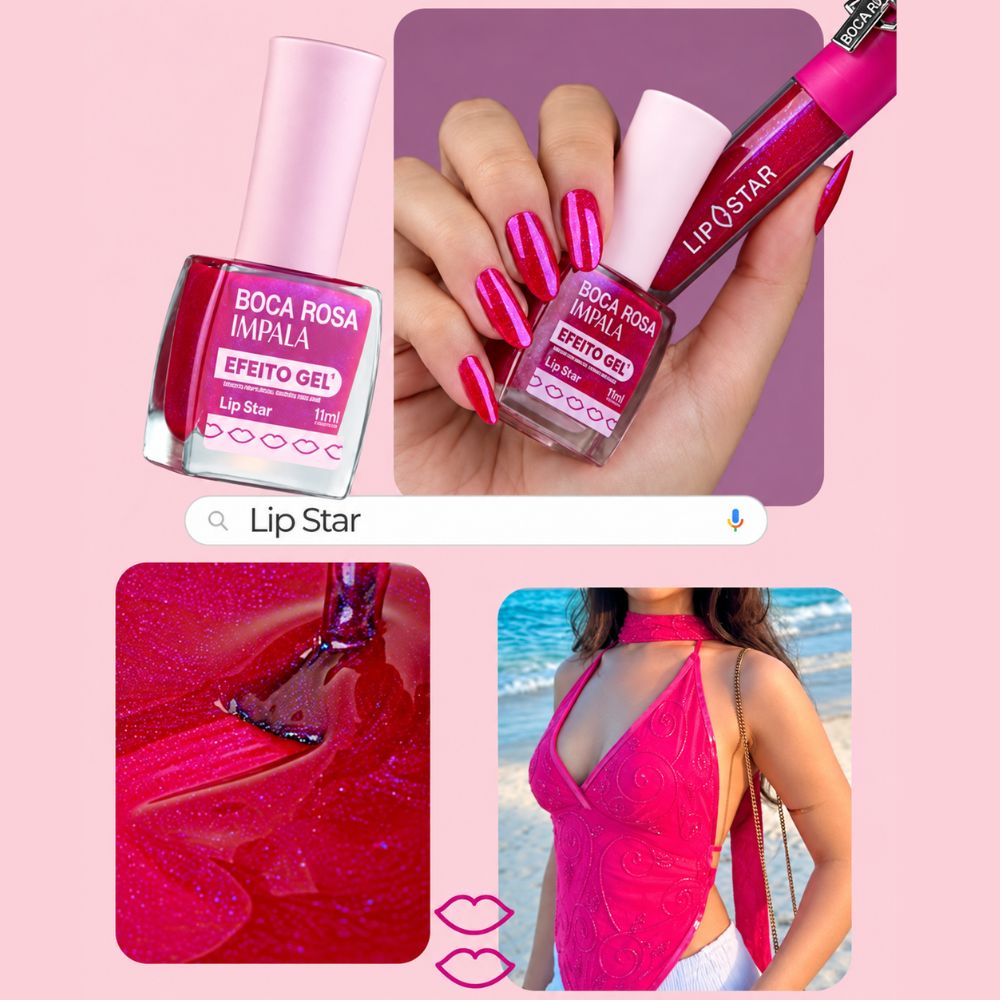 Esmalte Impala Efeito Gel Cintilante Boca Rosa Lip Star 11ml