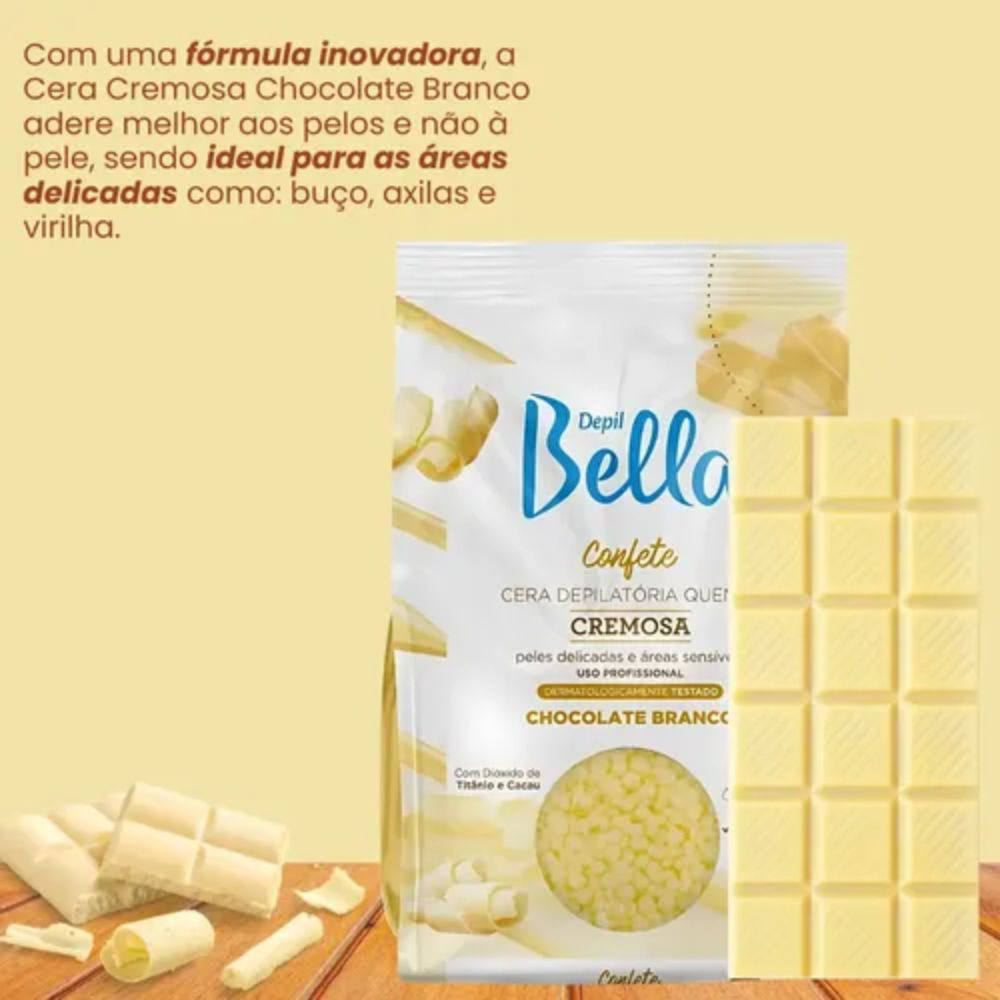 Cera Depilatória Depil Bella Confete Chocolate Branco 1 kg