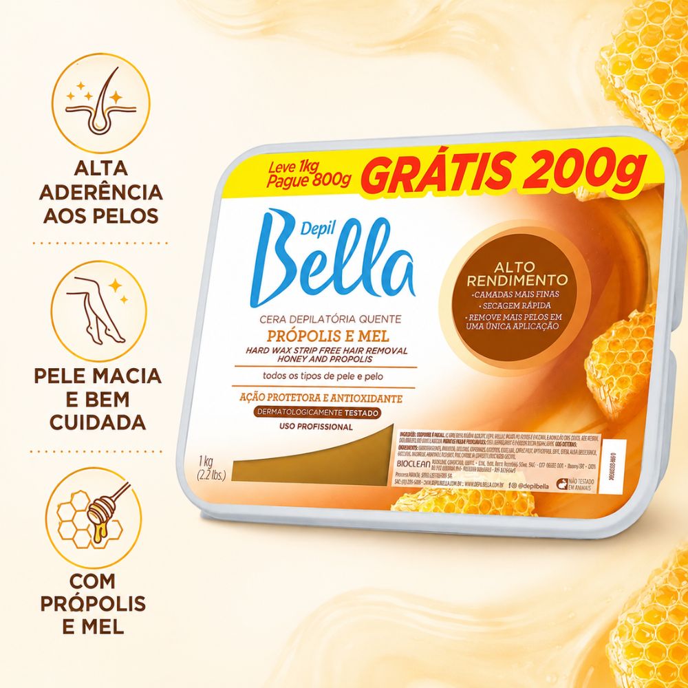 Cera Depilatória Depil Bella Quente Própolis e Mel 800g
