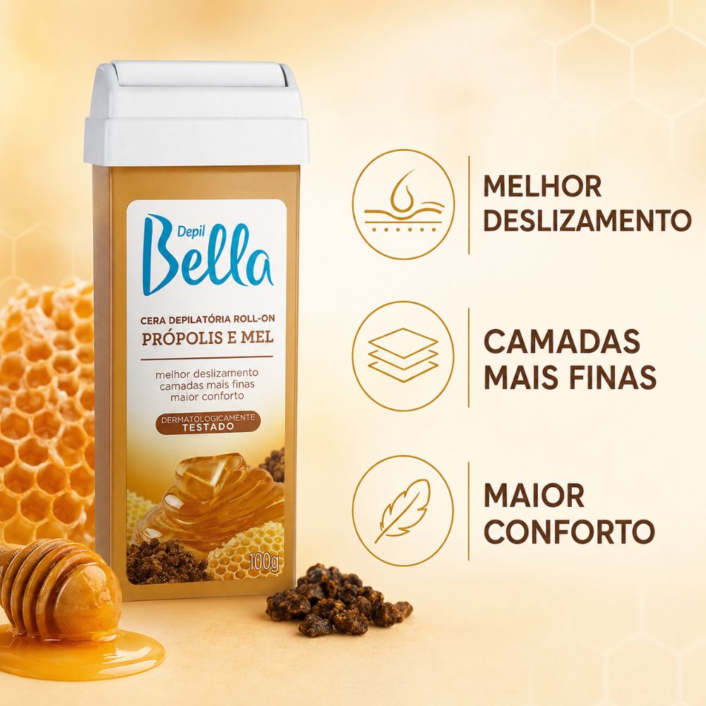 Cera Depilatória Depil Bella Roll-on Mel e Própolis 100g