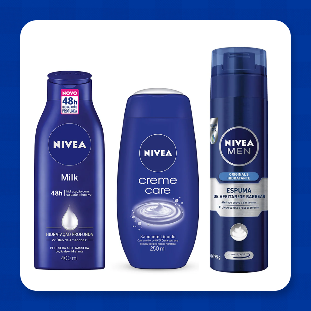 Kit Nivea Milk Loção Hidratante 400ml + Creme Care Sabonete Líquido 250ml + Espuma de Barbear Nivea Men Originals Hidratante 200ml