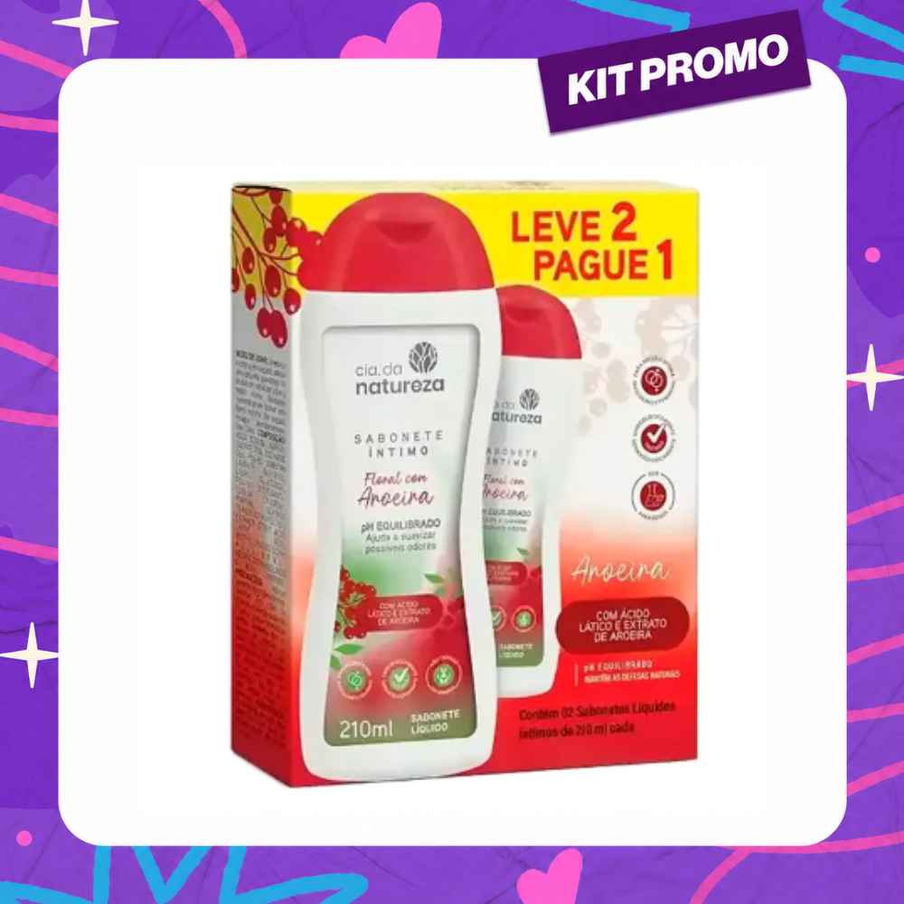 Kit Cia da Natureza Sabonete Íntimo Floral com Aroeira Leve 2 Pague 1 210ml