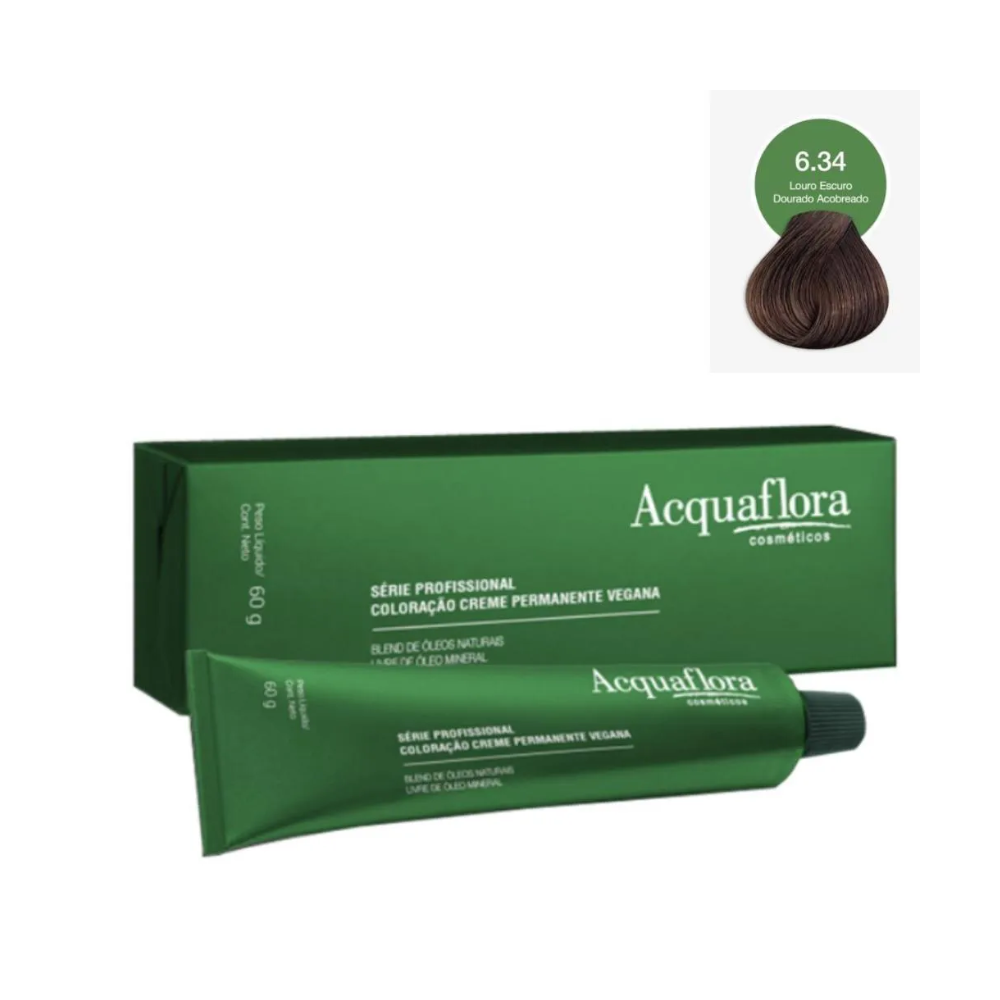 Coloração Permanente Vegana Acquaflora 60g 6.34 Louro Escuro Dourado Acobreado