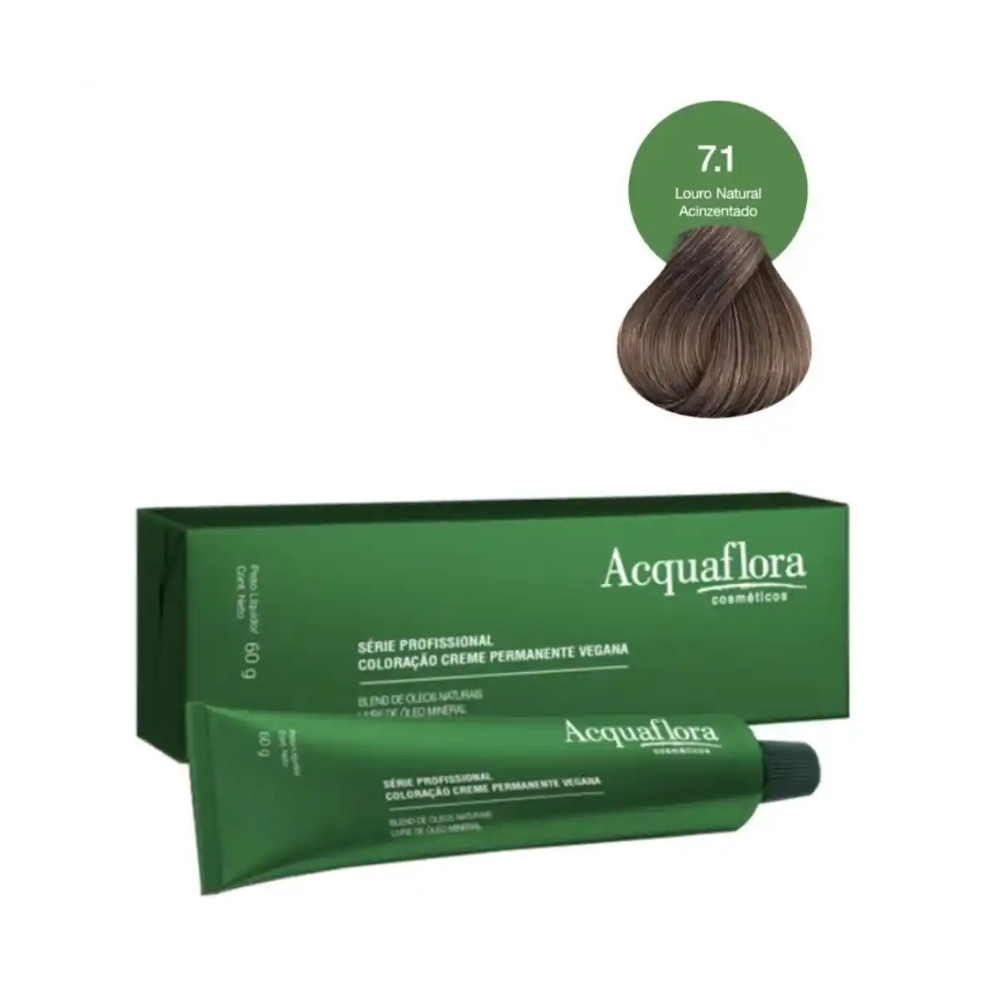 Coloração Acquaflora Creme Permanente Vegana 7.1 Louro Natural Acinzentado 60g