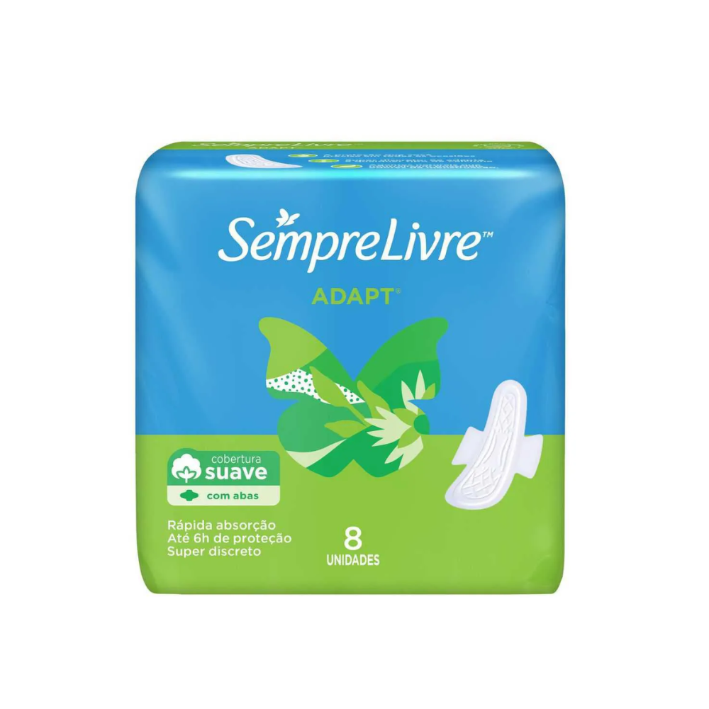 Absorvente Sempre Livre Adapt Cobertura Suave com Abas 8 Unidades