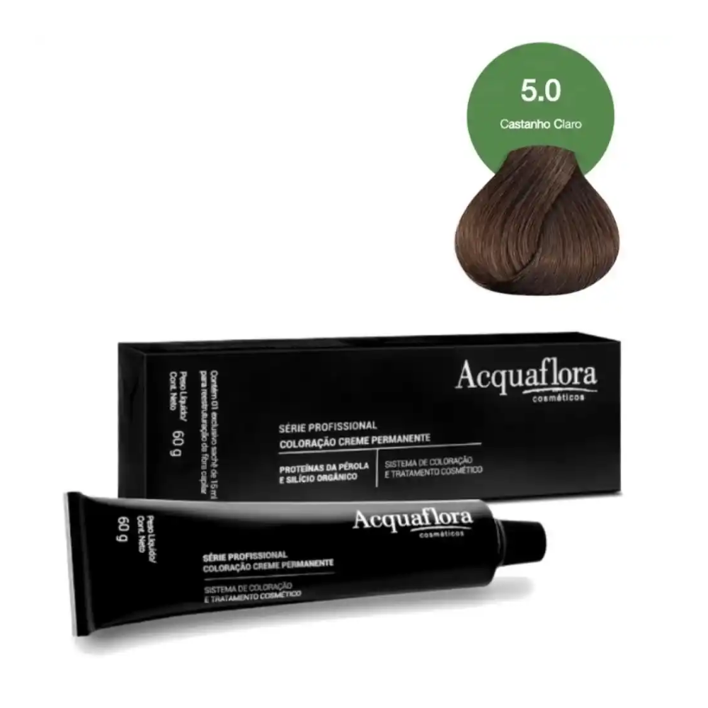 Coloração Acquaflora Creme Permanente Vegana 5.0 Castanho Claro 60g