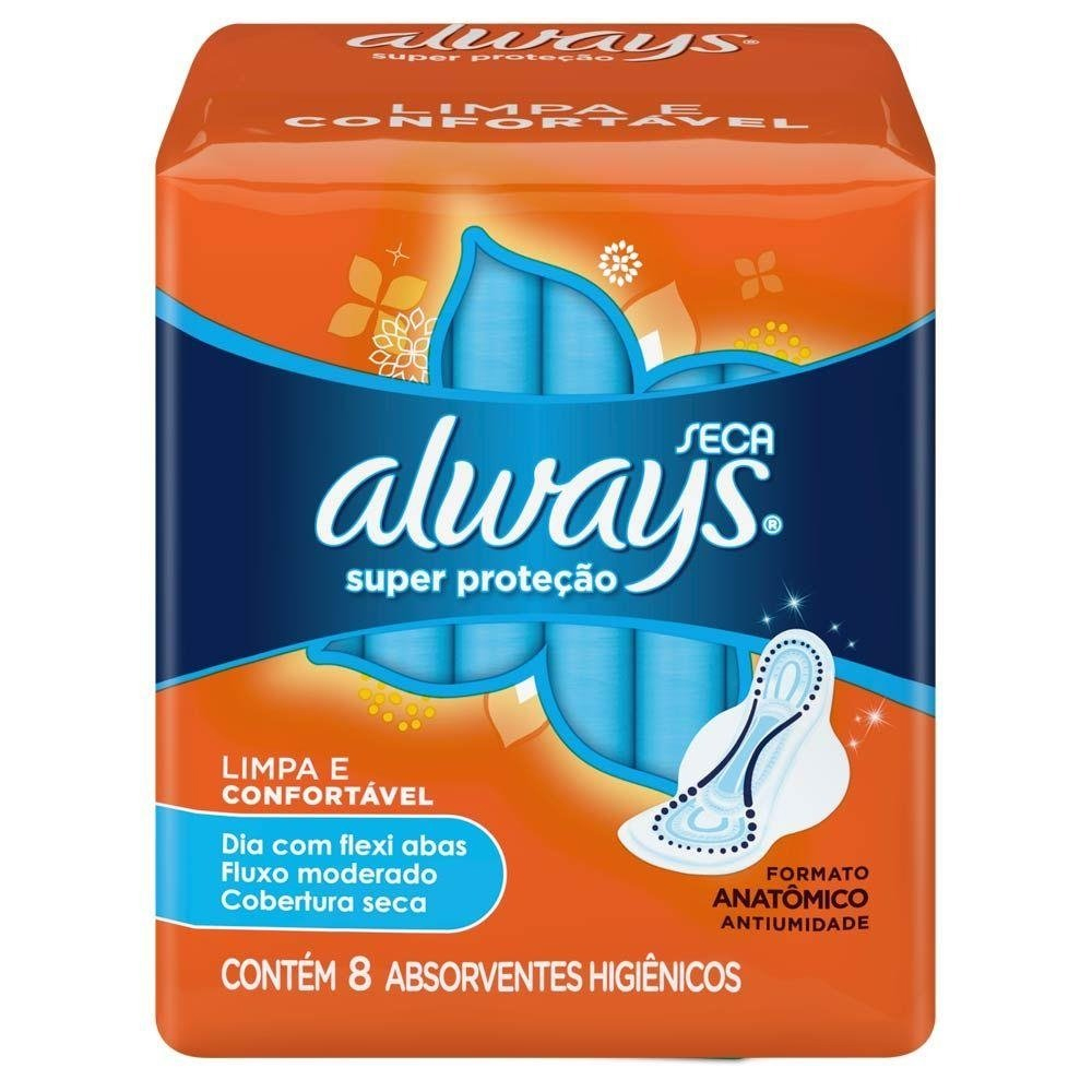 Absorvente Always Basic Cobertura Seca com Abas 8 Unidades