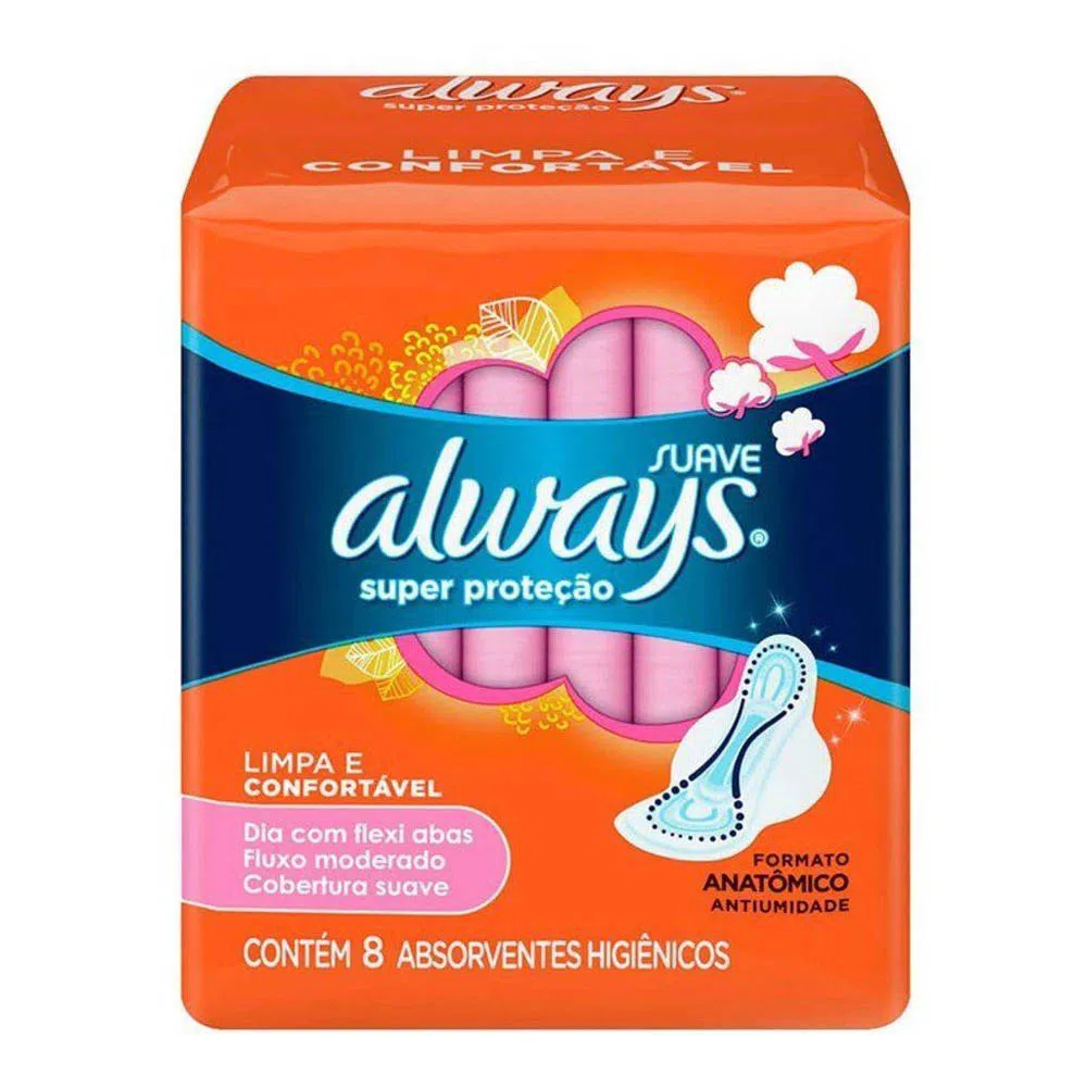 Absorvente Always Basic Cobertura Suave com Abas 8 Unidades