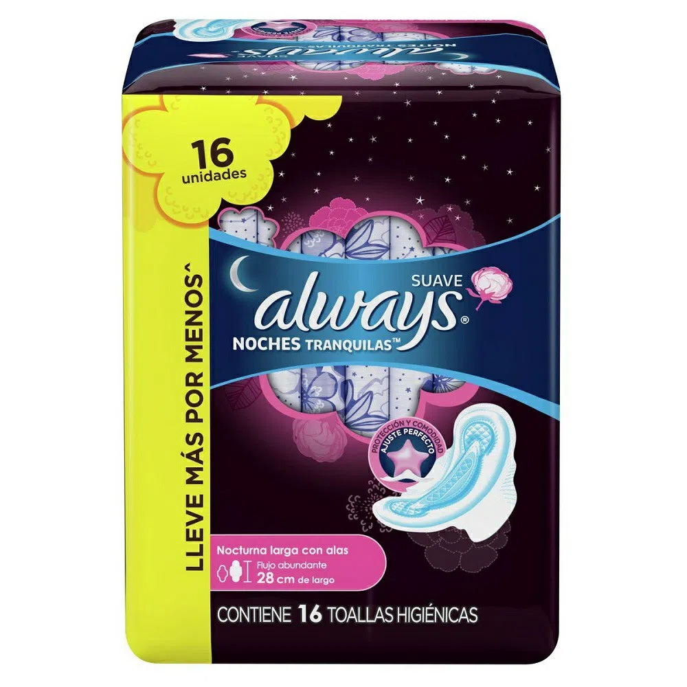 Absorvente Always Noites Tranquilas Cobertura Suave com Abas Leve 16 Pague 14