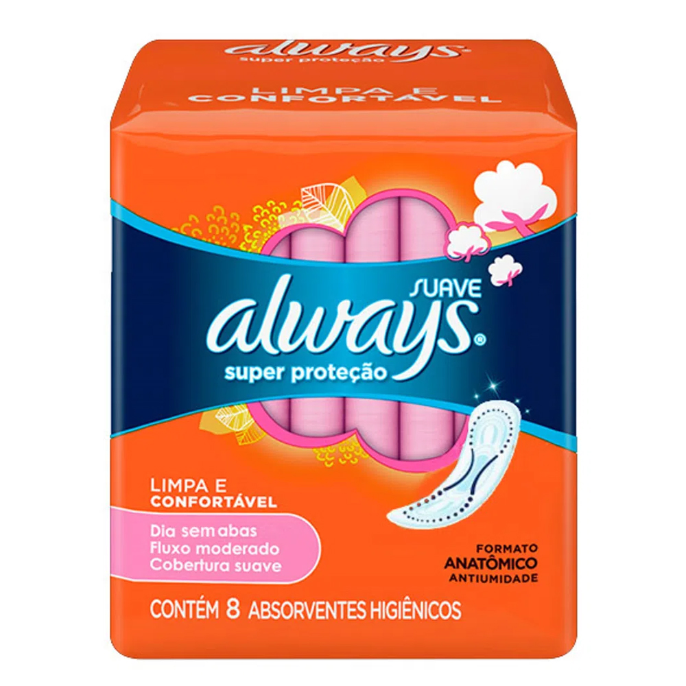 Absorvente Always Super Proteção Cobertura Suave Sem Abas 8 Unidades