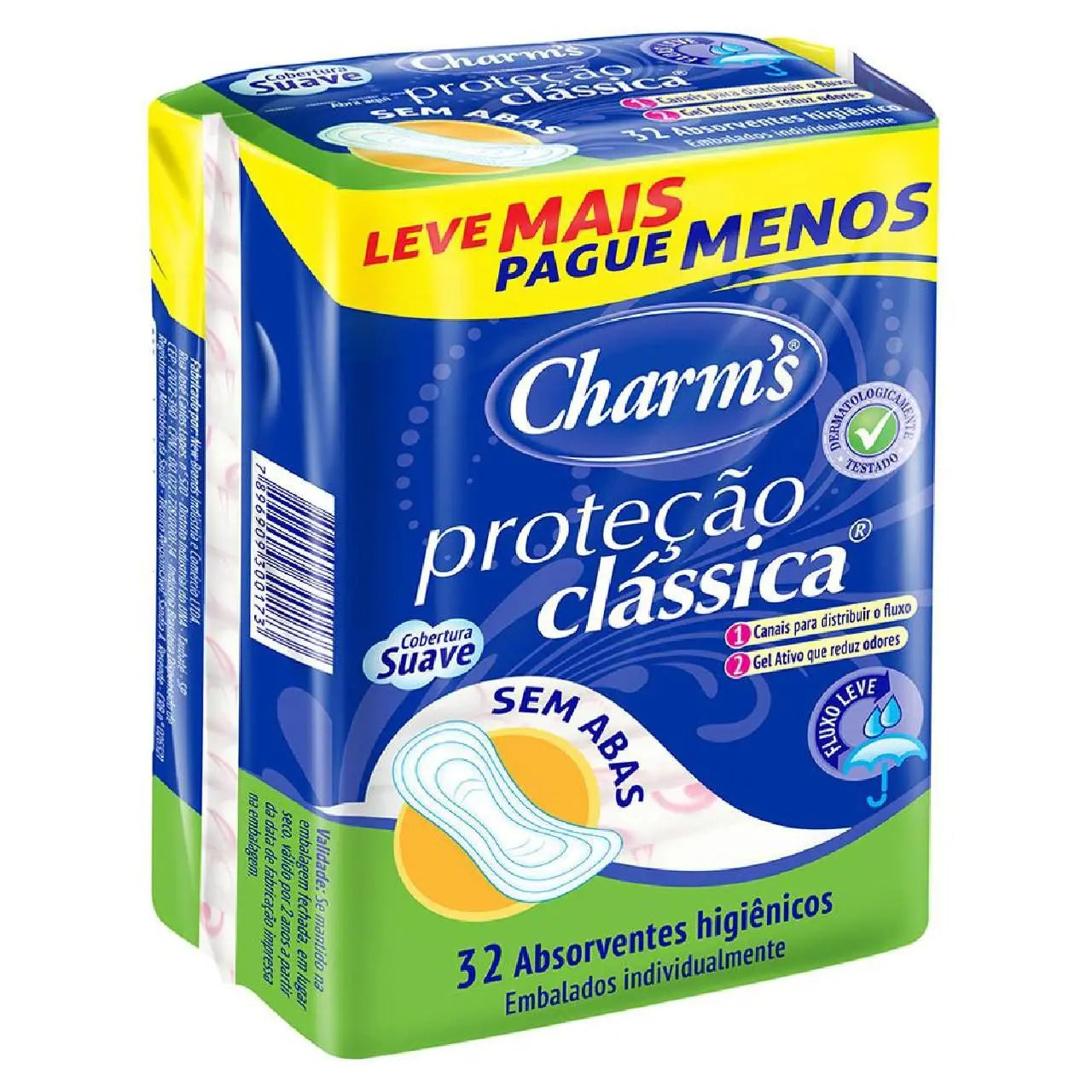 Absorvente Charm’s Proteção Clássica Fluxo Leve sem Abas Leve Mais Pague Menos 32 Unidades