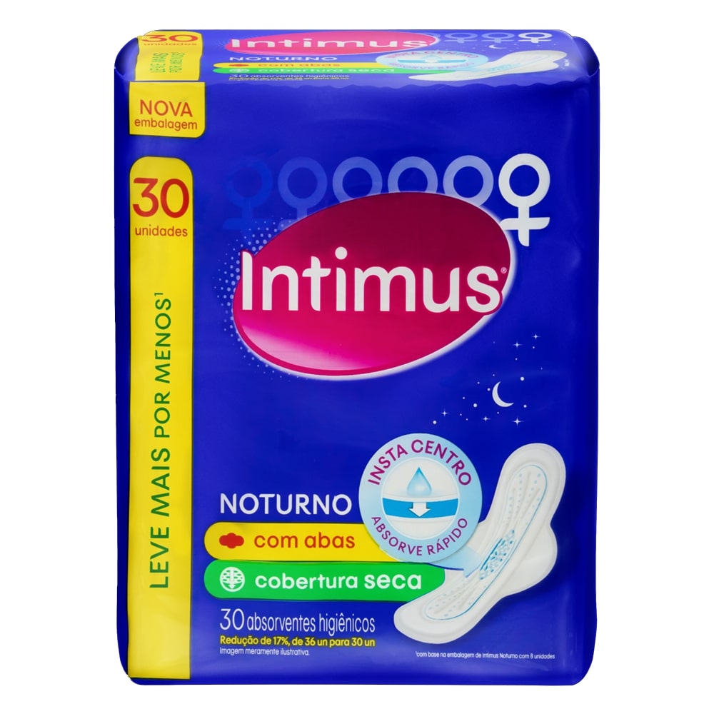 Absorvente Intimus Gel Toda Protegida Cobertura Seca com Abas 30 Unidades Leve Mais por Menos