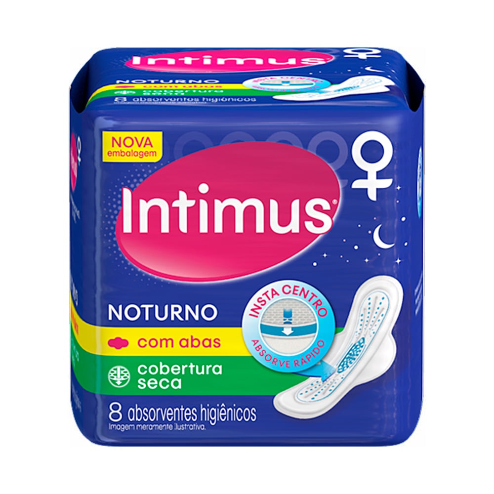 Absorvente Intimus Gel Noturno Cobertura Seca com Abas 8 Unidades