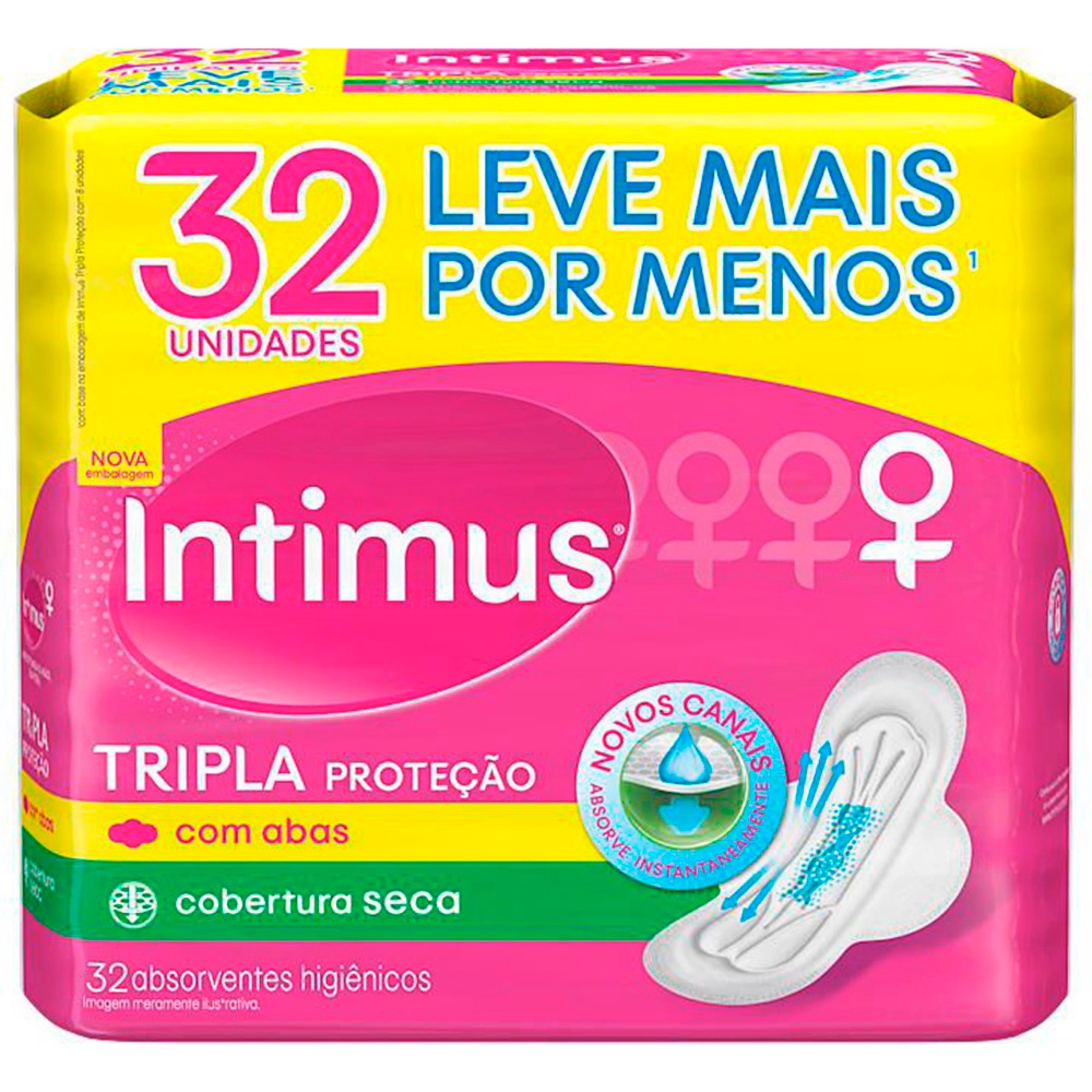 Absorvente Intimus Gel Tripla Proteção Cobertura Seca com Abas 32 Unidades