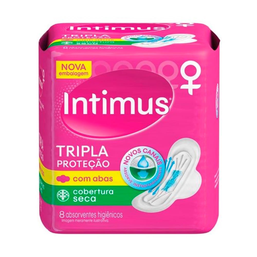 Absorvente Intimus Gel Tripla Proteção Cobertura Seca com Abas 8 Unidades
