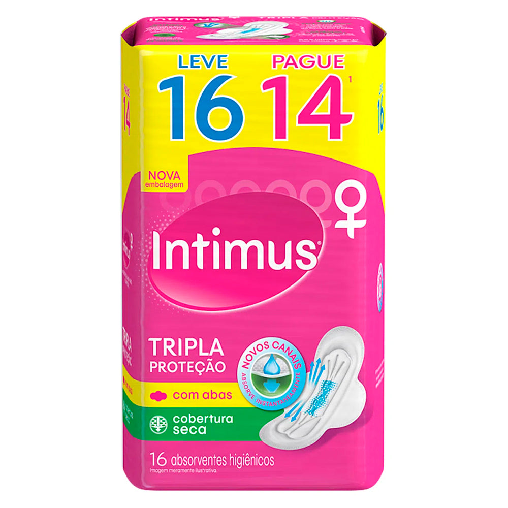 Absorvente Intimus Gel Tripla Proteção Cobertura Seca com Abas Leve 16 Pague 14