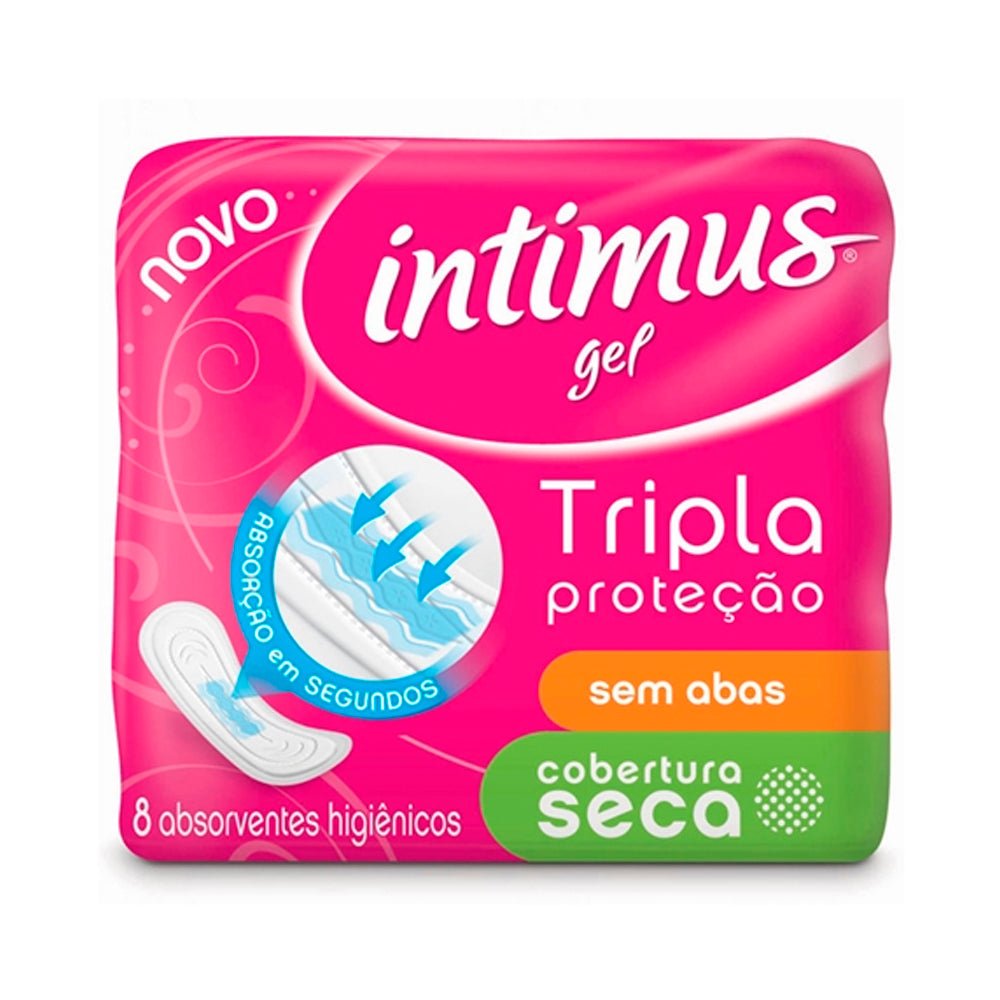 Absorvente Intimus Gel Tripla Proteção Cobertura Seca sem Abas 8 Unidades