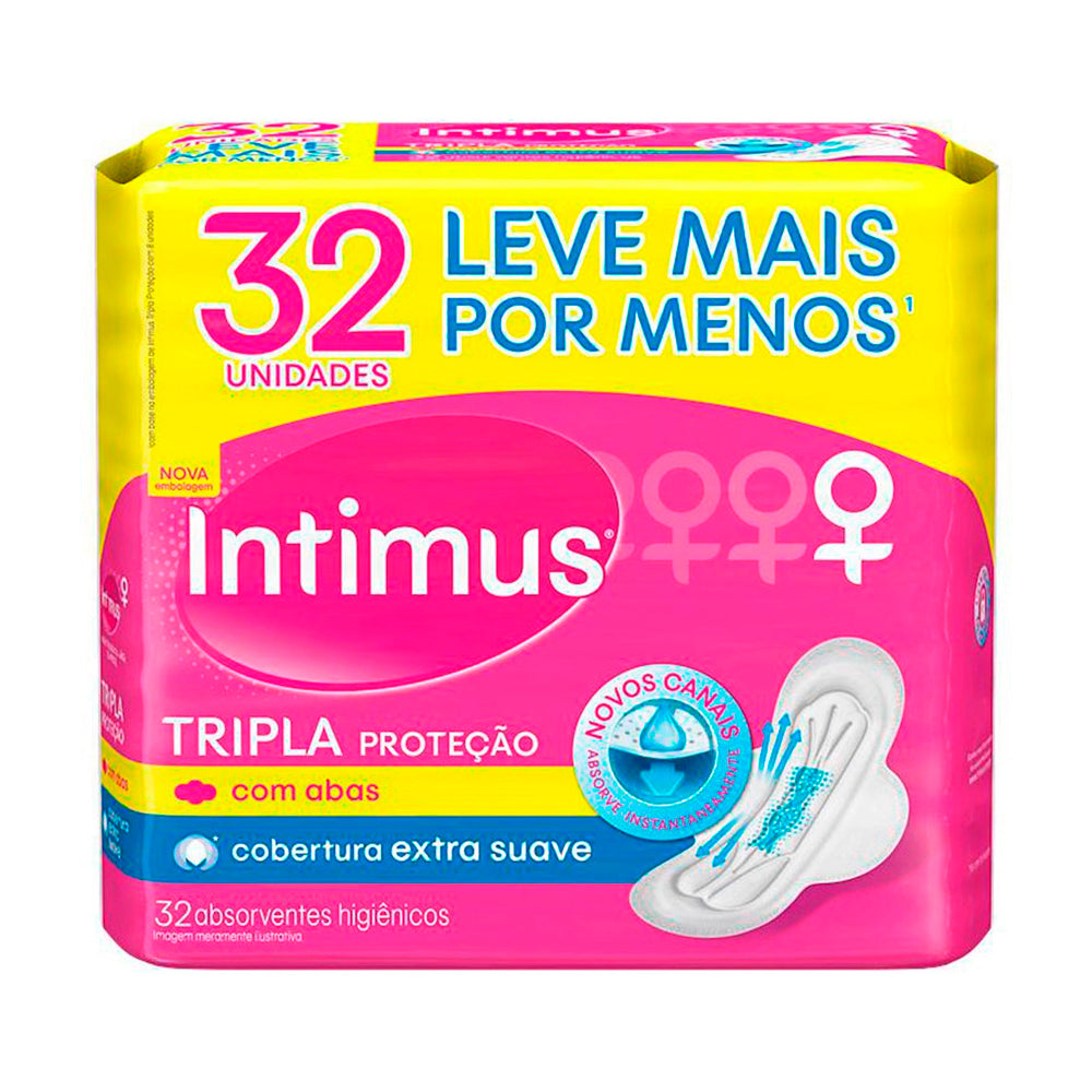 Absorvente Intimus Gel Tripla Proteção Cobertura Suave com Abas 32 Unidades