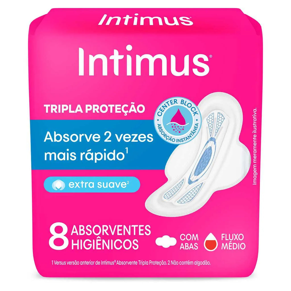 Absorvente Intimus Gel Tripla Proteção Cobertura Suave com Abas 8 Unidades