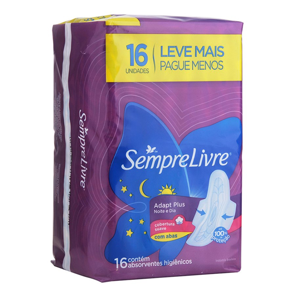 Absorvente Sempre Livre Adapt Plus Noite e Dia Cobertura Suave com Abas 16 Unidades