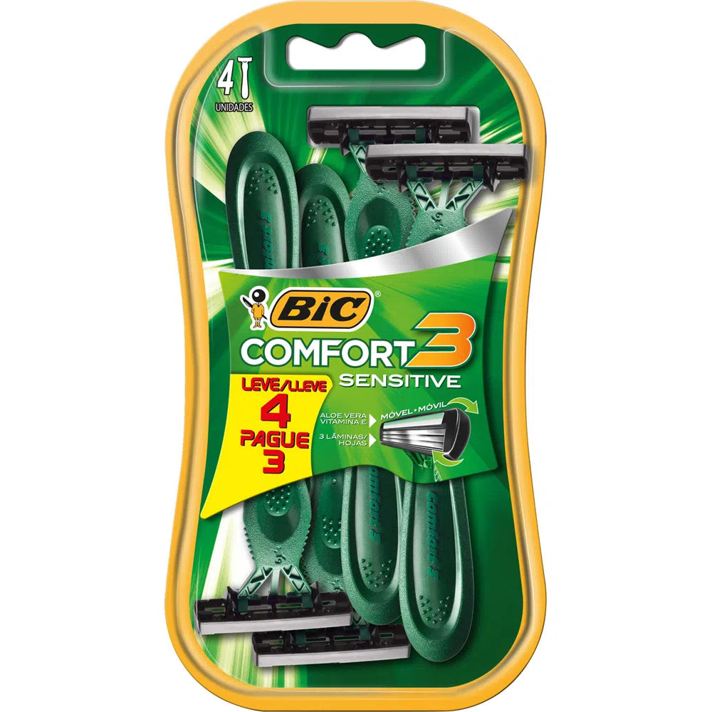 Aparelho de Barbear BIC Comfort 3 Sensitive Leve 4 Pague 3 Ref. 5764