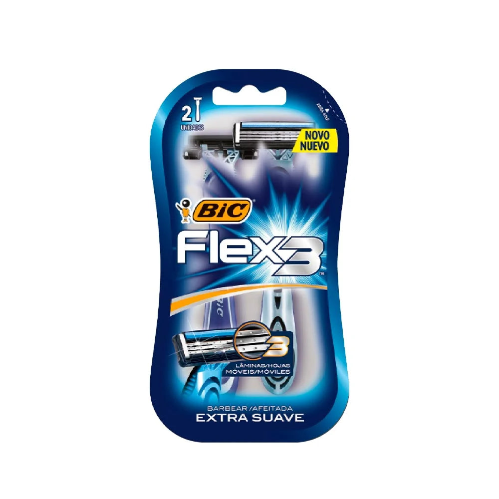 Aparelho de Barbear BIC Flex 3 Azul Extra Suave Cartela com 2 Unidades