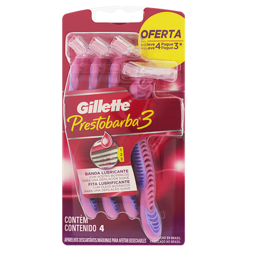 Aparelho Depilatório Gillette Prestobarba 3 Feminino com 4 Unidades
