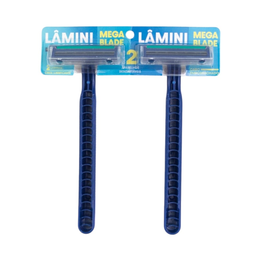 Aparelho de Barbear Lamini Mega Blade 2 Lâminas com Fita Lubrificante e Cabo Emborrachado 2 Unidades