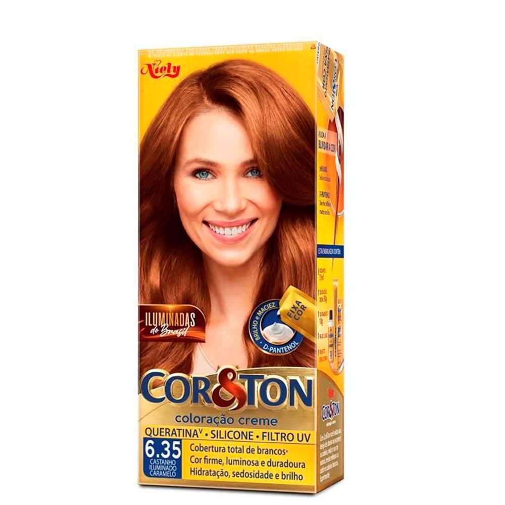 Coloração Niely Cor & Ton Creme 6.35 Castanho Iluminado Caramelo 50g