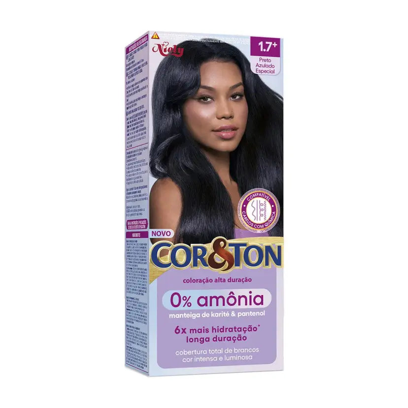 Coloração Niely Cor & Ton Sem Amônia 1.7 Preto Azulado