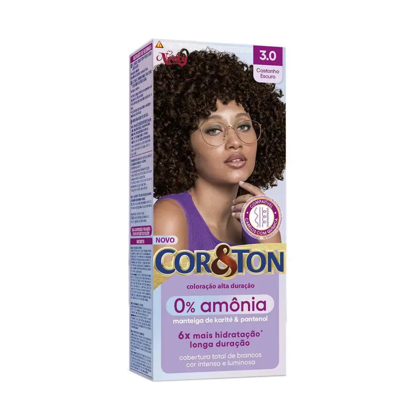 Coloração Niely Cor & Ton Sem Amônia 3.0 Castanho Escuro