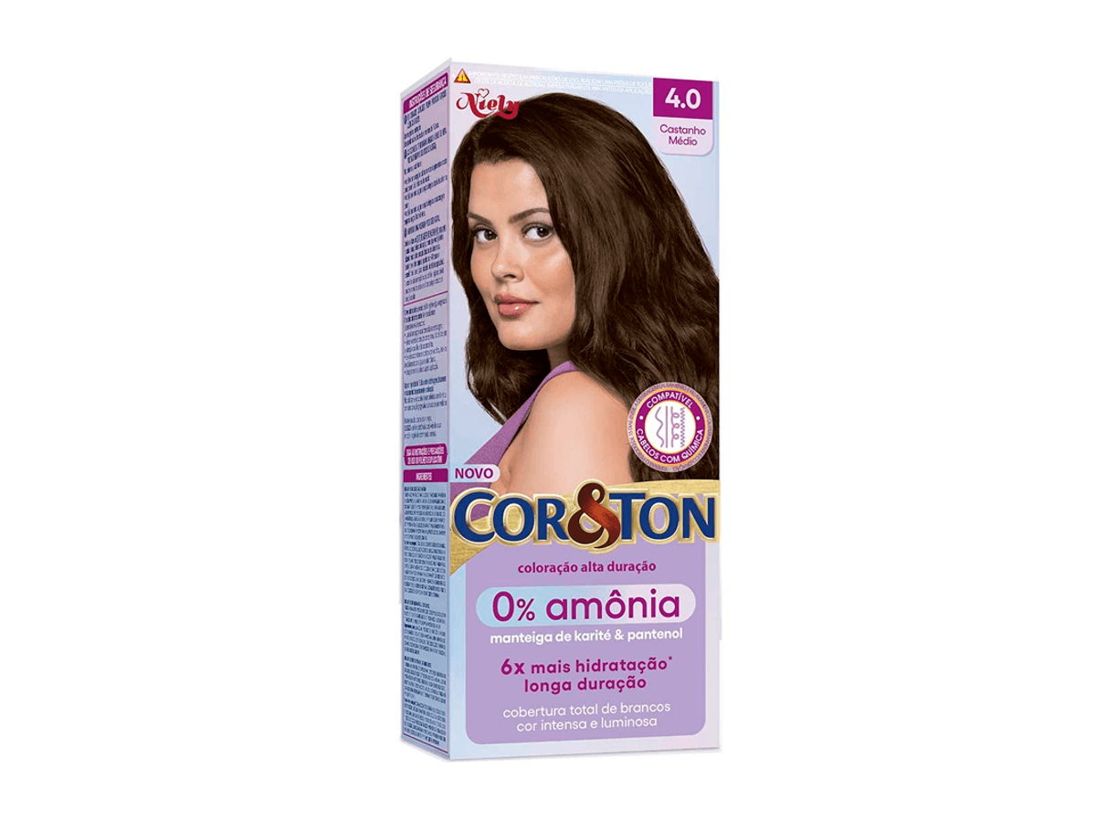 Coloração Niely Cor & Ton Sem Amônia 4.0 Castanho Médio