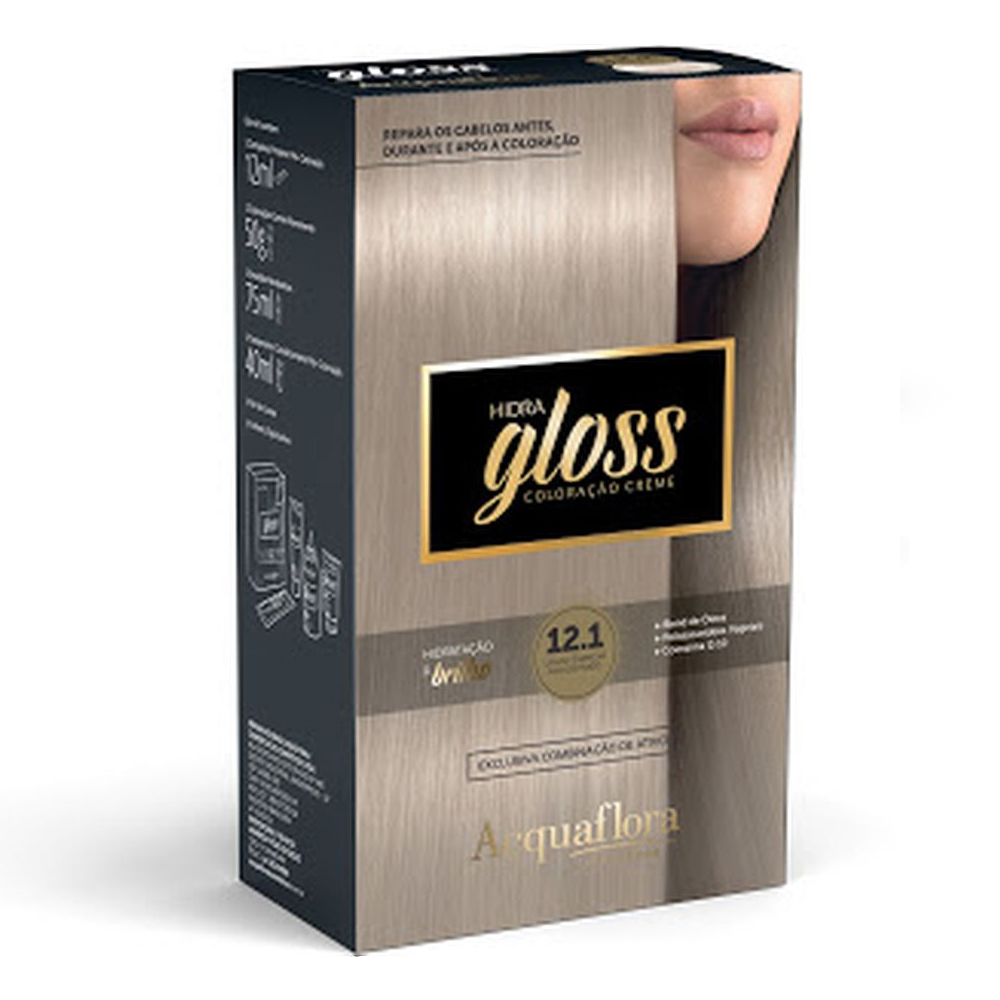 Coloração Permanente Acquaflora Kit Hidra Gloss Louro Especial Acinzentado 12.1