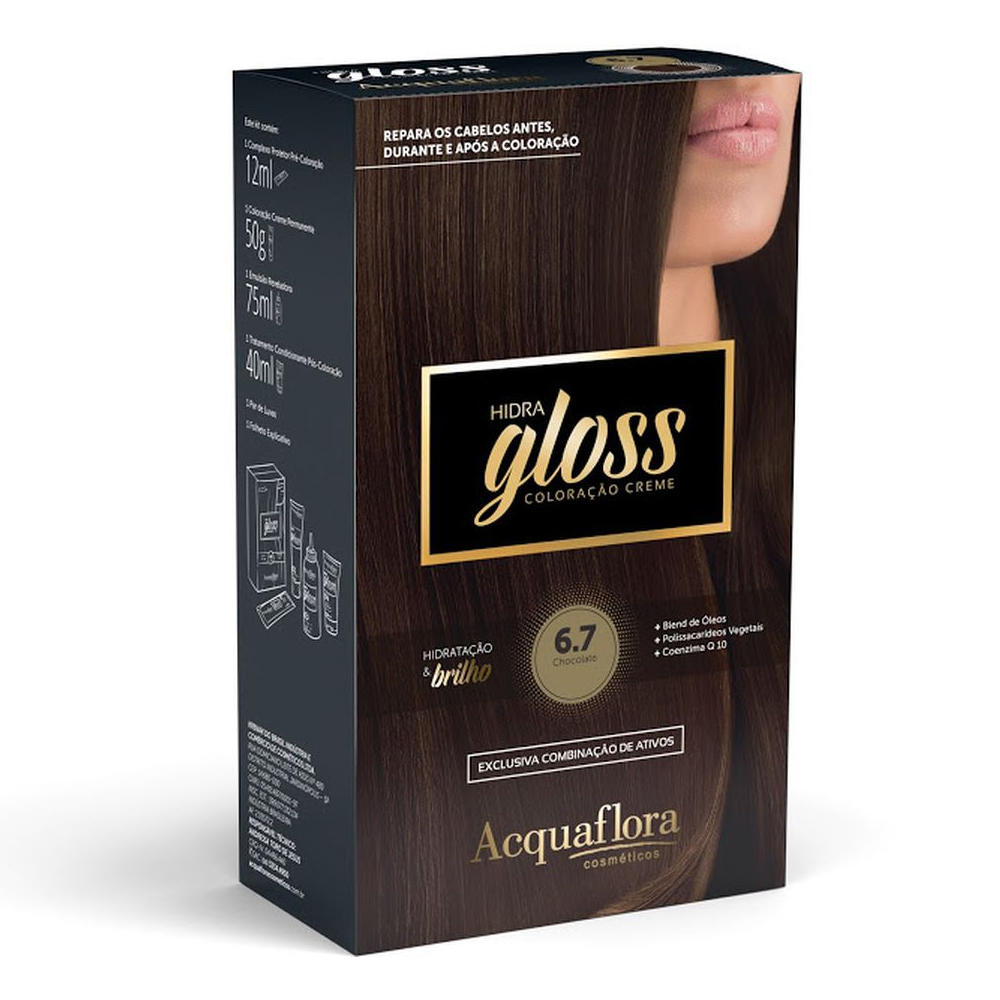 Coloração Permanente Acquaflora Kit Hidra Gloss Chocolate 6.7
