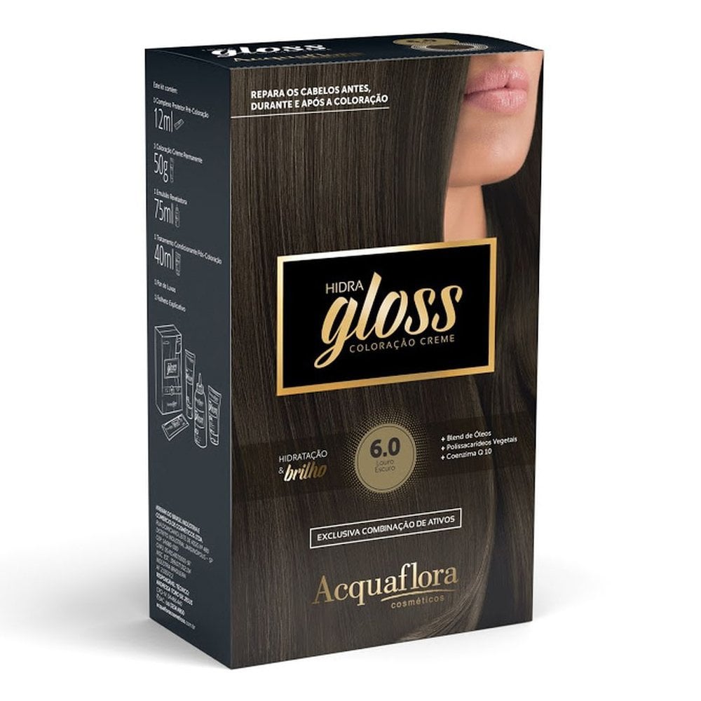 Coloração Permanente Acquaflora Kit Hidra Gloss Louro Escuro 6.0
