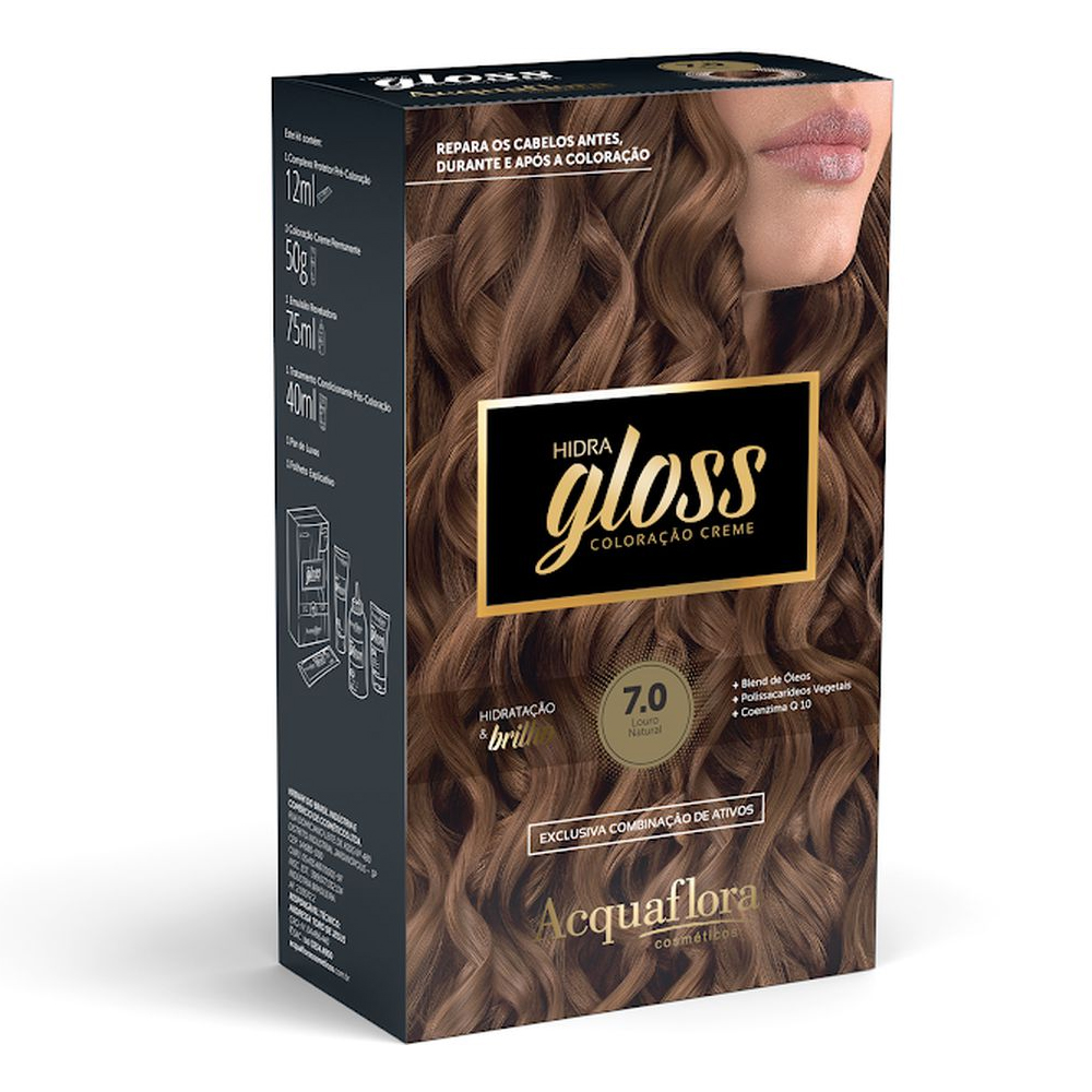 Coloração Permanente Acquaflora Kit Hidra Gloss Louro Natural 7.0