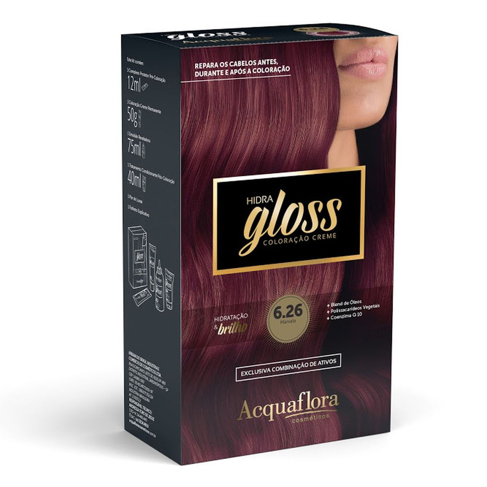 Coloração Permanente Acquaflora Kit Hidra Gloss Marsala 6.26