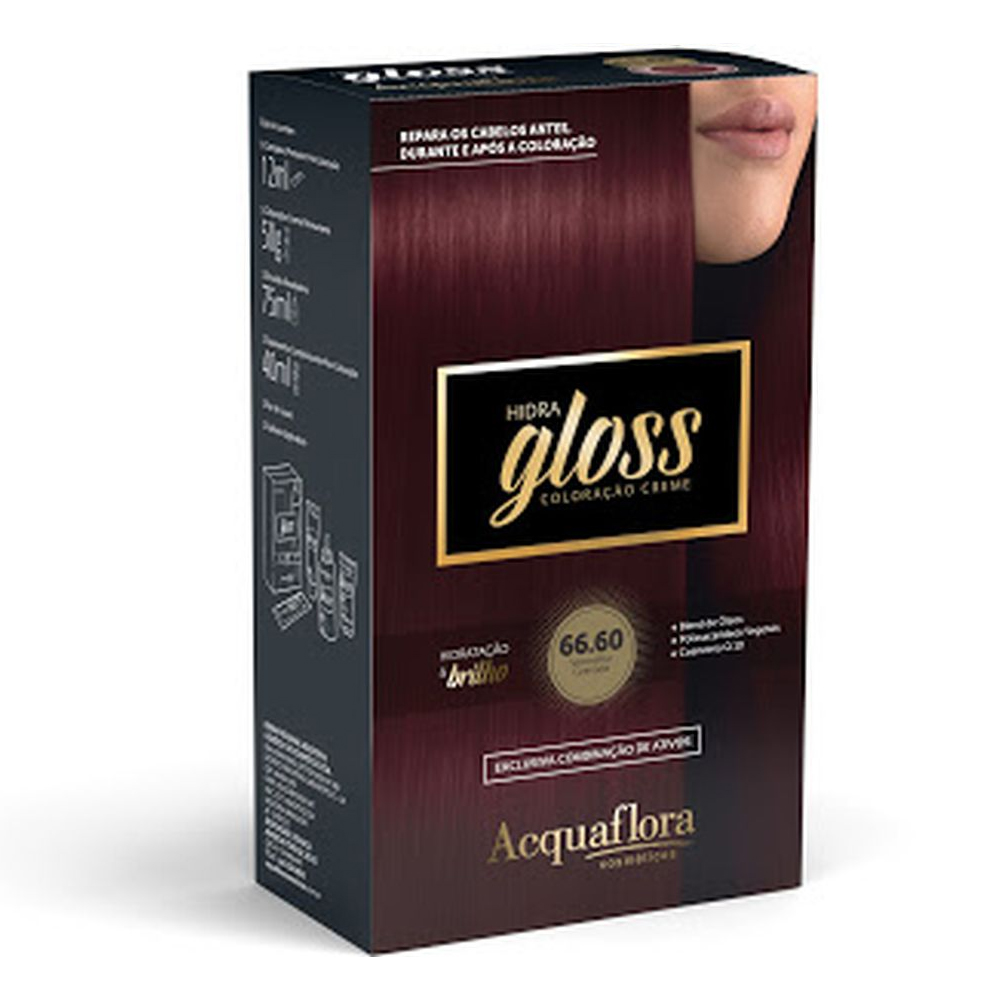Coloração Permanente Acquaflora Kit Hidra Gloss Vermelho Granada 66.60