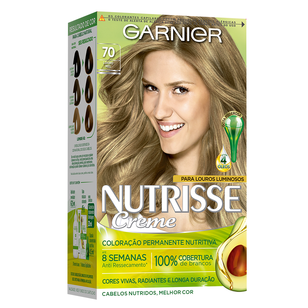 Coloração Permanente Garnier Nutrisse Kit Louro Natural Mel 70