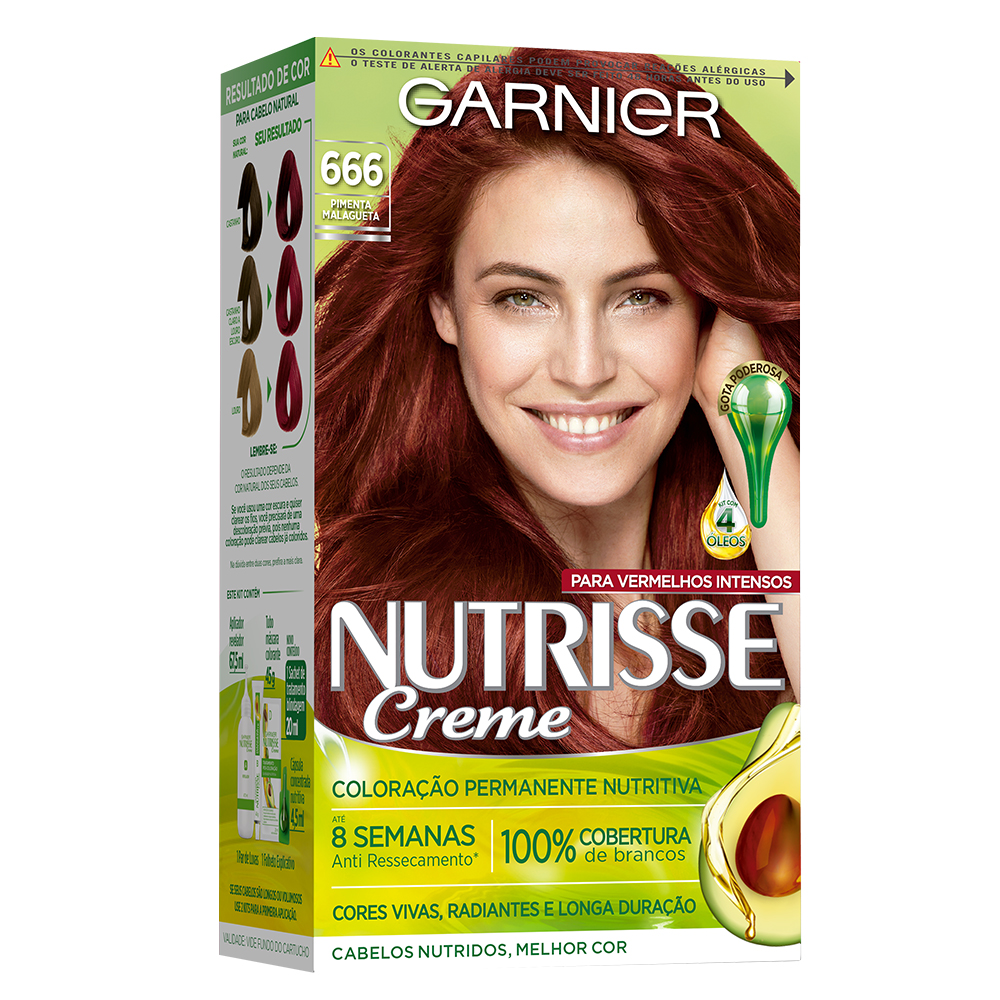 Coloração Permanente Garnier Nutrisse Kit Louro Escuro Vermelho Muito Intenso 666