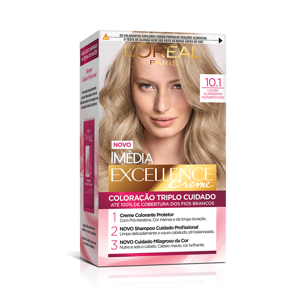 Coloração Permanente L'Oréal Imédia Excellence Kit Louro Claríssimo Acinzentado 10.1