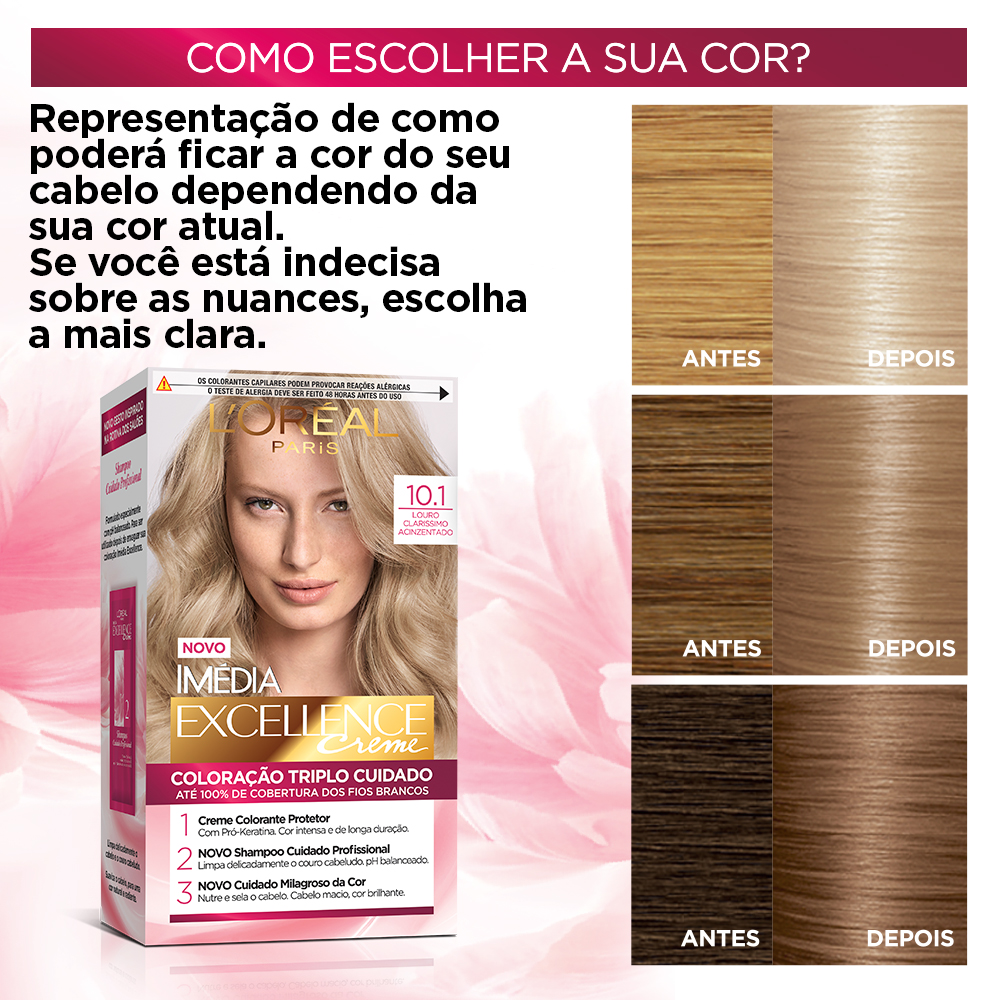 Coloração Permanente L'Oréal Imédia Excellence Kit Louro Claríssimo Acinzentado 10.1