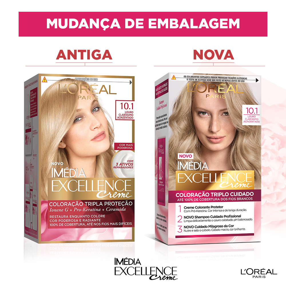 Coloração Permanente L'Oréal Imédia Excellence Kit Louro Claríssimo Acinzentado 10.1