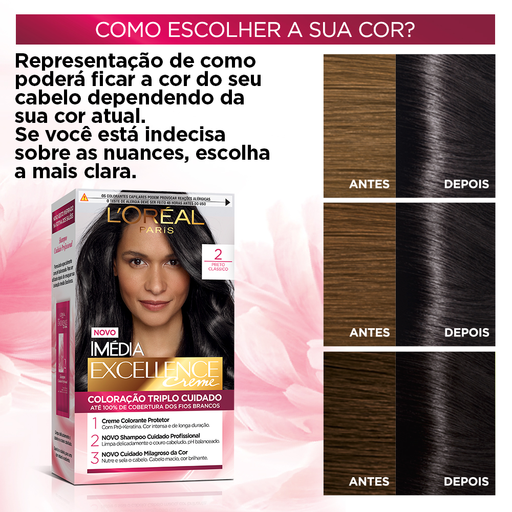 Coloração Permanente L'Oréal Imédia Excellence Kit Preto Clássico 2.0