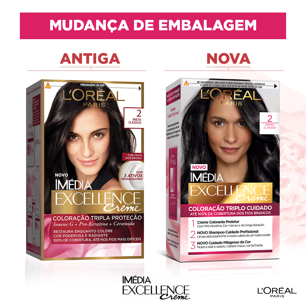 Coloração Permanente L'Oréal Imédia Excellence Kit Preto Clássico 2.0